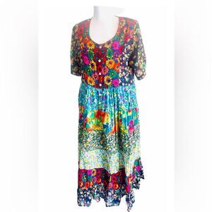 La Cera Dress tiered daisy floral patchwork gauze festive comfy women’s S